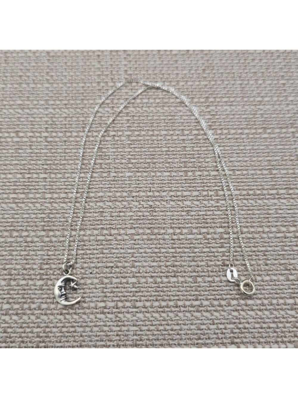 16 Inch Sterling Silver Crescent Man in the Moon and Star Pendant Necklace A8766